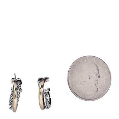 David Yurman Sterling Silver 18K Yellow Gold 17mm Crossover Cable Hoop Earrings 2 of 4