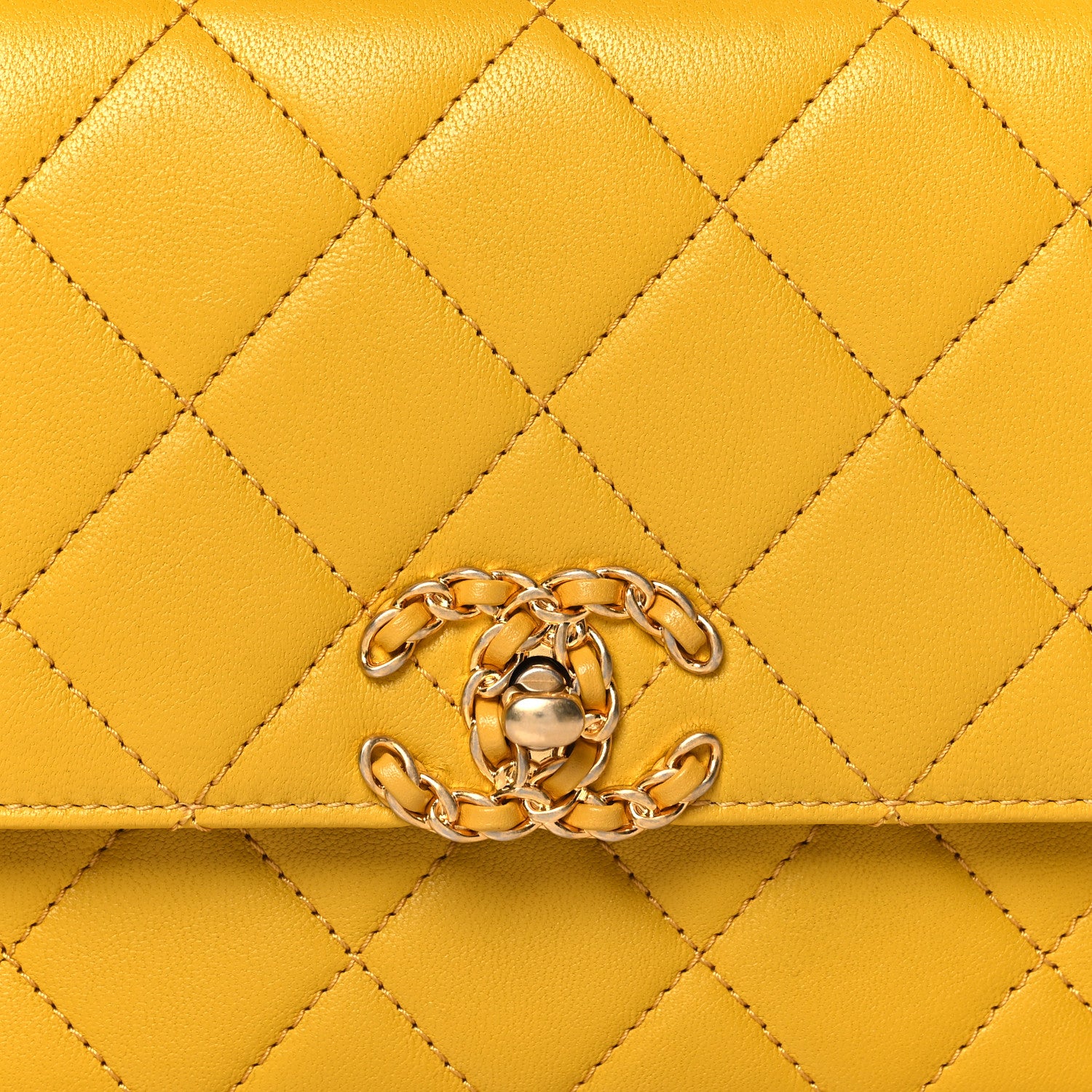 Chanel Lambskin Quilted Small Chain Infinity Top Handle Flap Yellow 8 of 10