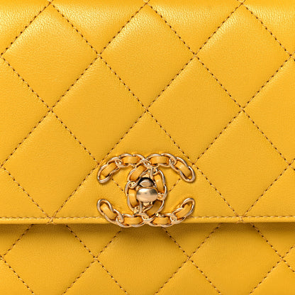 Chanel Lambskin Quilted Small Chain Infinity Top Handle Flap Yellow 8 of 10