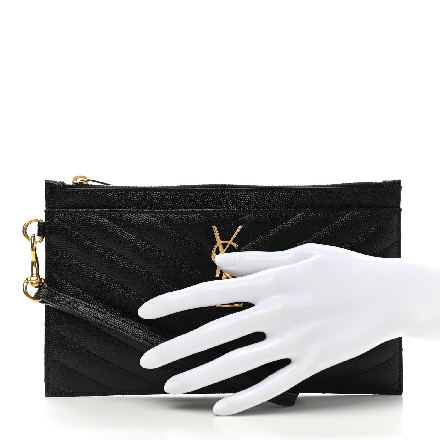 Saint Laurent Grain De Poudre Chevron Monogram Large Bill Pouch Black 2 of 7