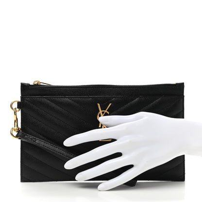 Saint Laurent Grain De Poudre Chevron Monogram Large Bill Pouch Black 2 of 7