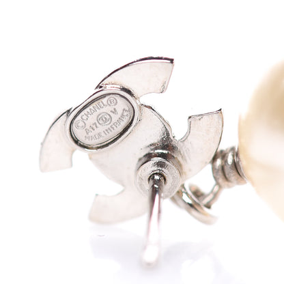 Chanel Crystal Pearl CC Drop Earrings Silver Pearly White 3 of 5