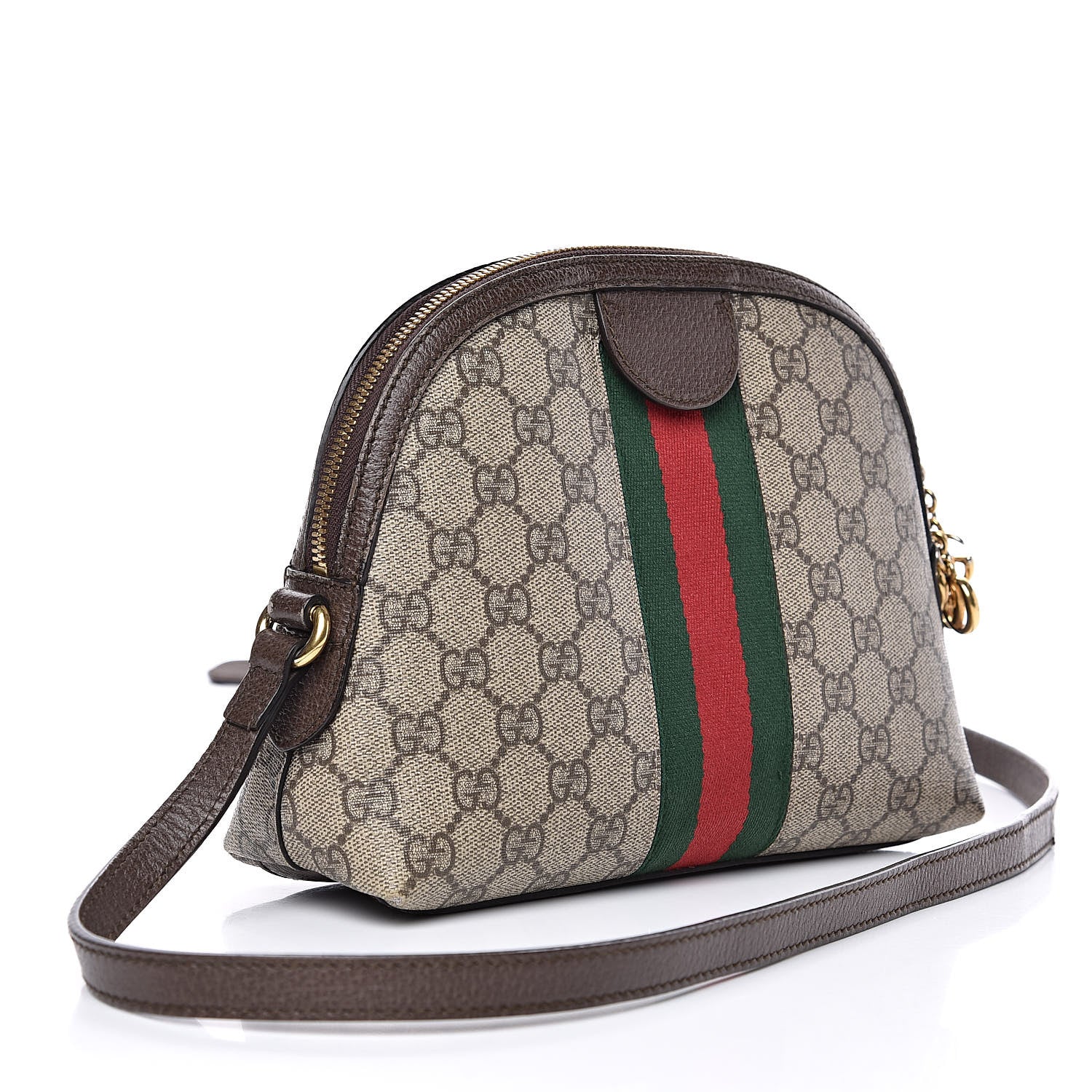 Gucci GG Supreme Monogram Textured Dollar Calfskin Web Small Ophidia Dome Shoulder Bag Beige Ebony New Acero 3 of 16