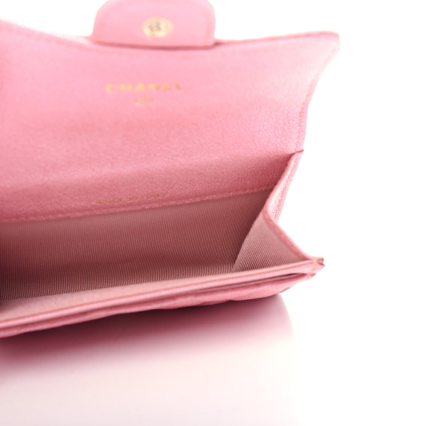 Iridescent Caviar Quilted Flap Card Holder Rose Pink