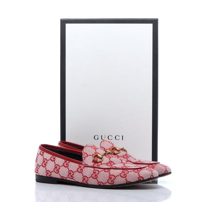 Gucci Canvas GG Monogram Horsebit Womens Jordaan Loafers 37 Gardenia Hibiscus Red 9 of 9