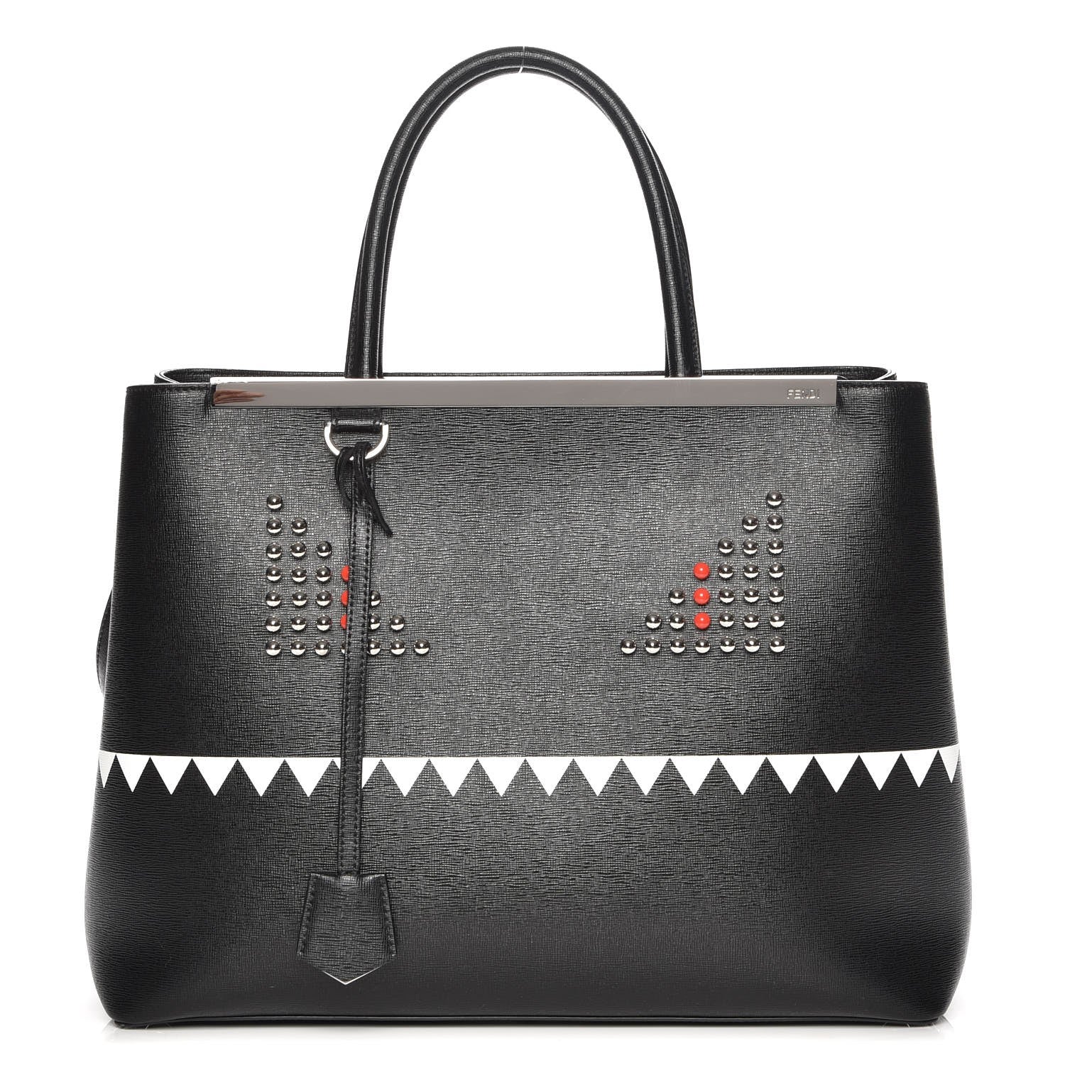 Fendi Vitello Elite Studded Monster Medium 2Jours Tote Black 1 of 8