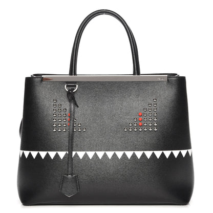 Fendi Vitello Elite Studded Monster Medium 2Jours Tote Black 1 of 8