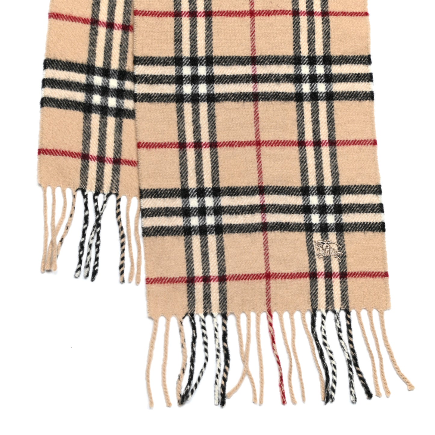 Wool Cashmere House Check Fringe Scarf Camel