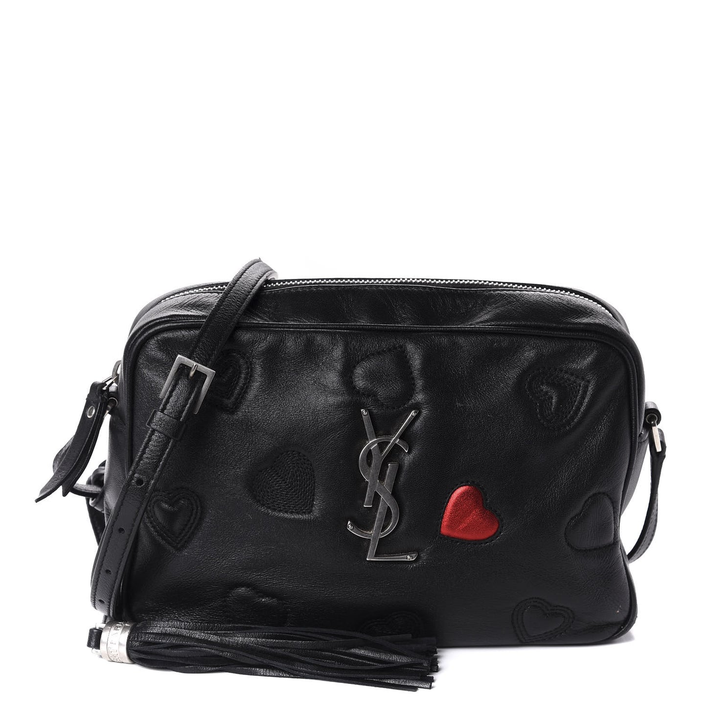 Calfskin Heart Embossed Monogram Lou Camera Bag Black