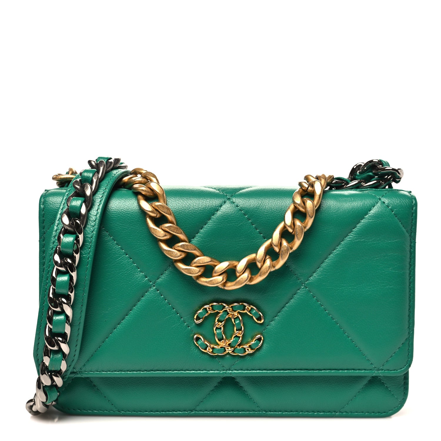 Chanel Lambskin Quilted Chanel 19 Wallet On Chain WOC Green 1 of 12