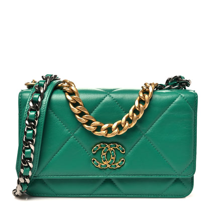 Chanel Lambskin Quilted Chanel 19 Wallet On Chain WOC Green 1 of 12