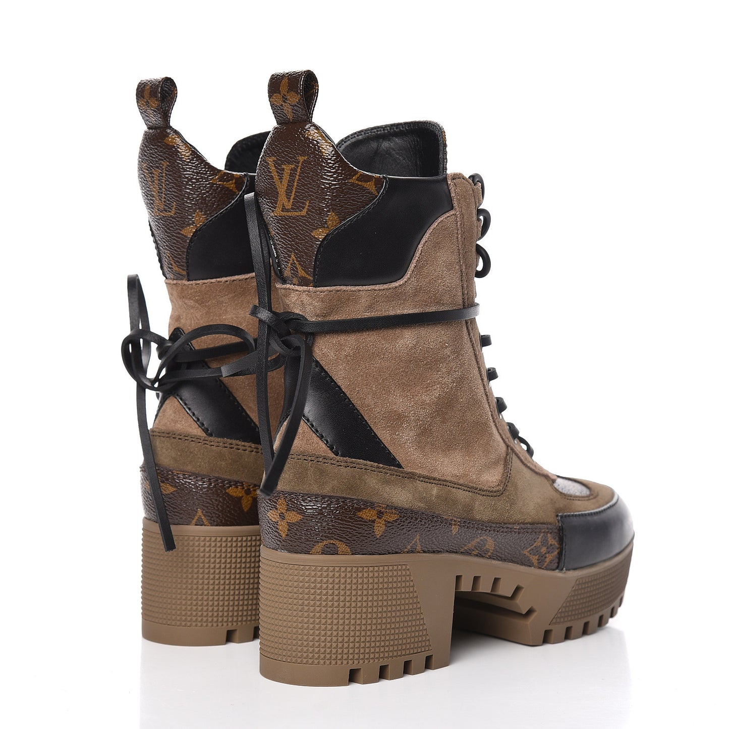 Suede Calfskin Monogram Laureate Platform Desert Boots 35 Taupe