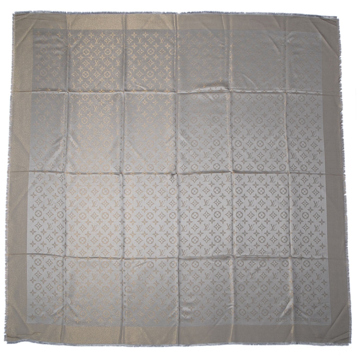 Louis Vuitton Monogram Silk Wool Shine Shawl Beige 3 of 6