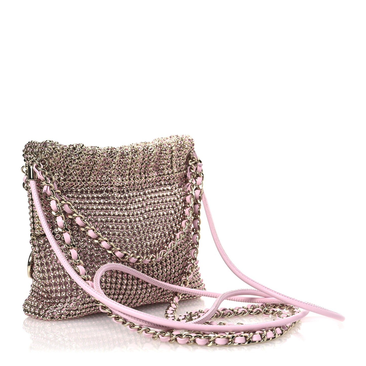 Crystal Embellished Metallic Lambskin Mini Chanel 22 Pink