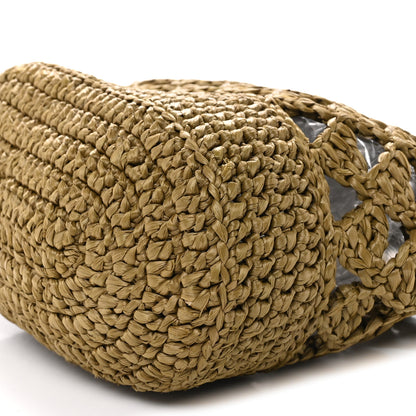 Prada Yarn Raffia Effect Crochet Embroidered Mini Logo Tote Oliva 9 of 10