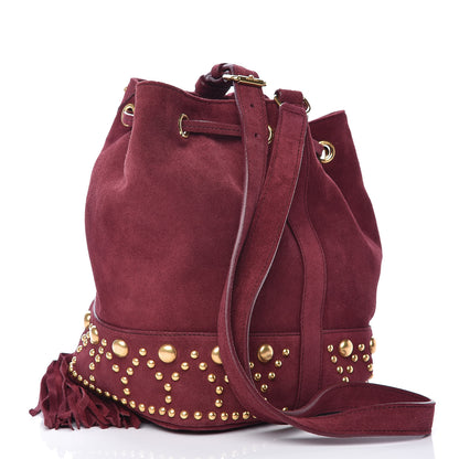 Saint Laurent Suede Small Y Studs Bucket Bag Burgundy 3 of 9