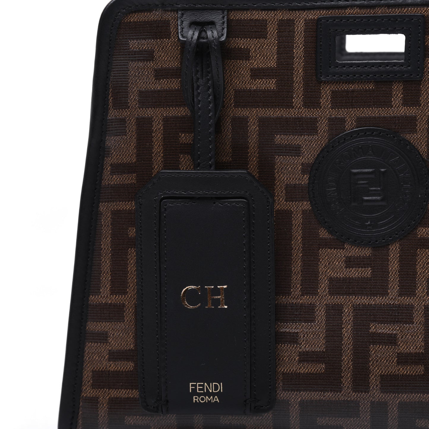 Glazed Fabric Vitello Century FF 1974 Stamp Patch Mini Peekaboo Defender Cover Mogano Panna Black