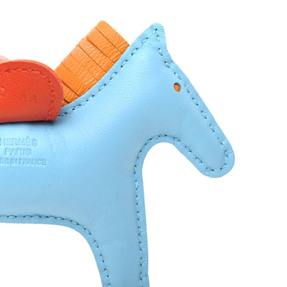 Hermes Milo Lambskin Grigri Rodeo Horse Bag Charm PM Celeste Naturel Bouton D'Or Cornaline 3 of 5