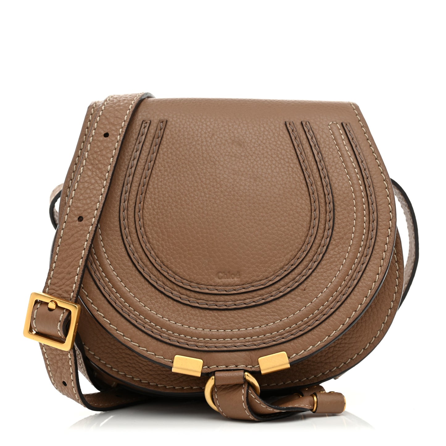 Grained Calfskin Small Marcie Saddle Bag Nut