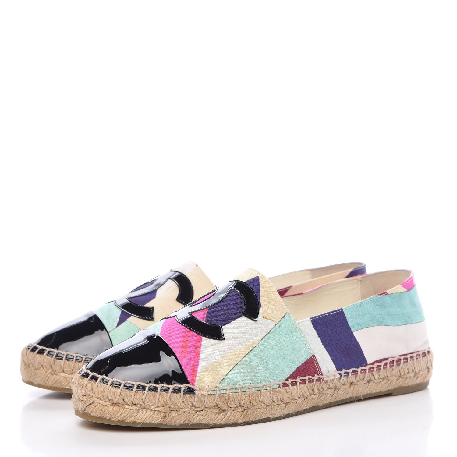 Chanel Patent Fabric Striped CC Espadrilles 42 Multicolor Black 3 of 12