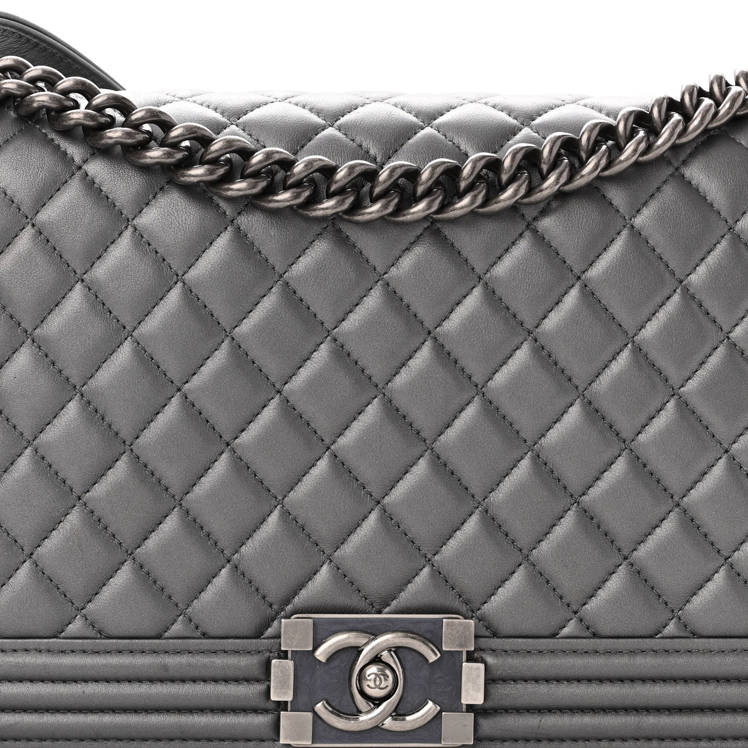 Chanel Metallic Lambskin Quilted New Medium Boy Flap Dark Silver 6 of 18