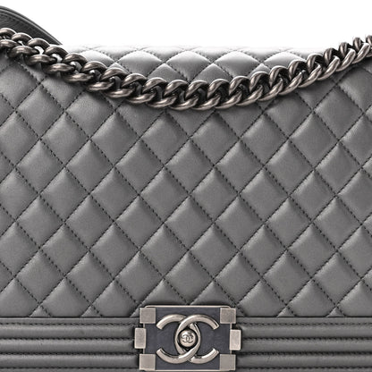 Chanel Metallic Lambskin Quilted New Medium Boy Flap Dark Silver 6 of 18
