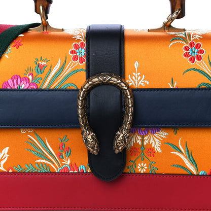 Gucci Satin Calfskin Bamboo Web Tokyo Print Medium Dionysus Top Handle Bag Giallo Multicolor Blue Agata Hibiscus Red 7 of 40