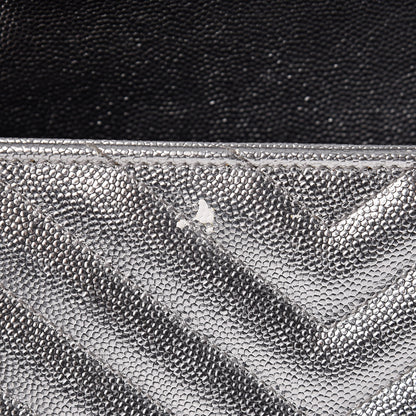 Saint Laurent Metallic Grain De Poudre Matelasse Medium Monogram Satchel Silver 12 of 19
