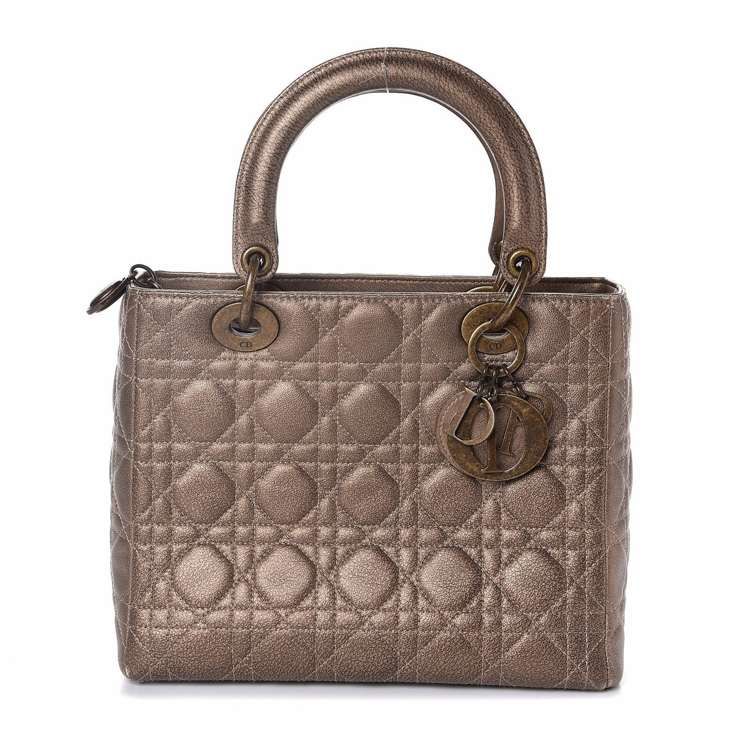 Metallic Lambskin Cannage Medium Lady Dior Bronze