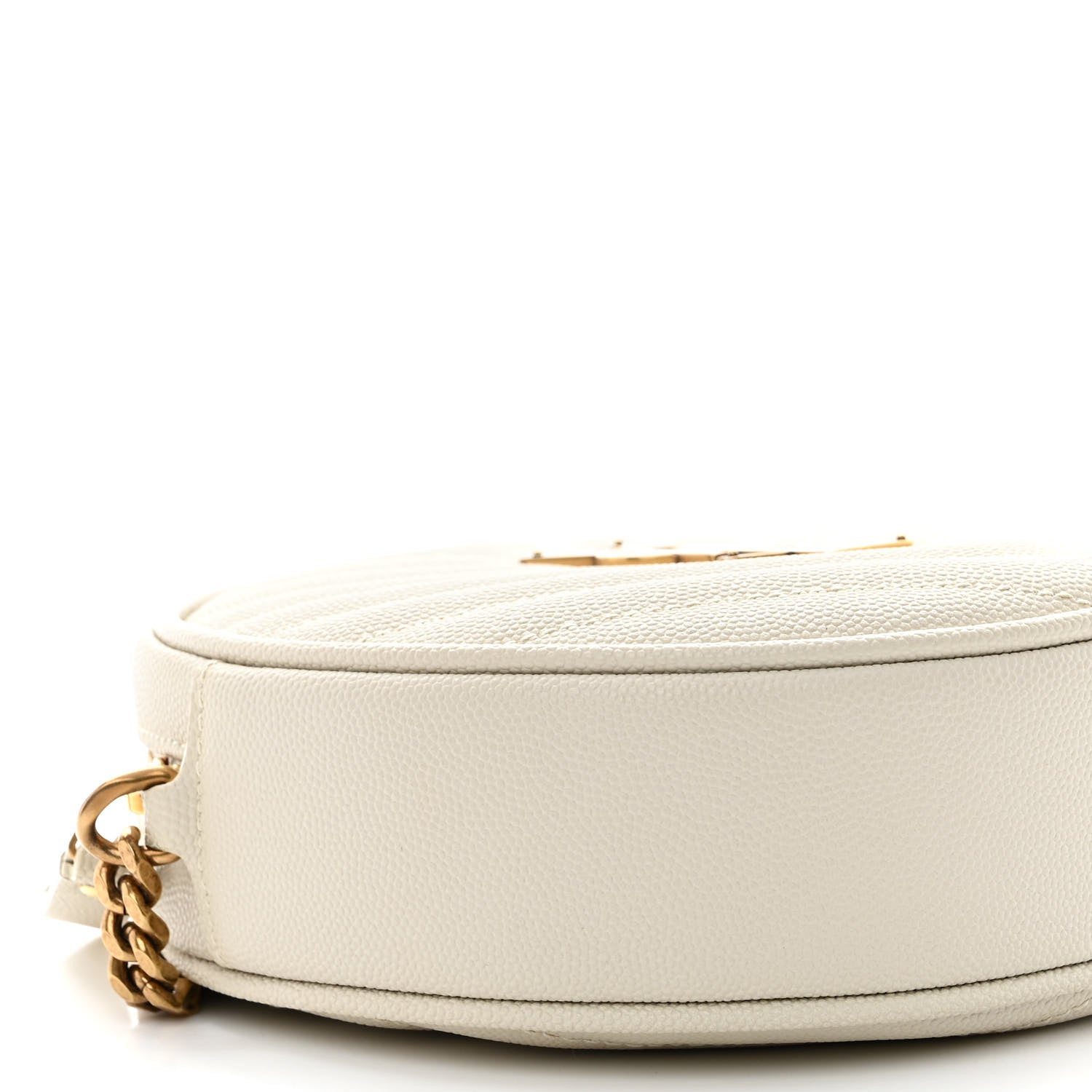 Saint Laurent Grain De Poudre Matelasse Chevron Quilted Round Vinyle Camera Bag White 8 of 9