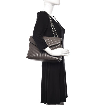 Saint Laurent Calfskin Y Quilted Monogram Medium Loulou Chain Satchel Earth 2 of 11