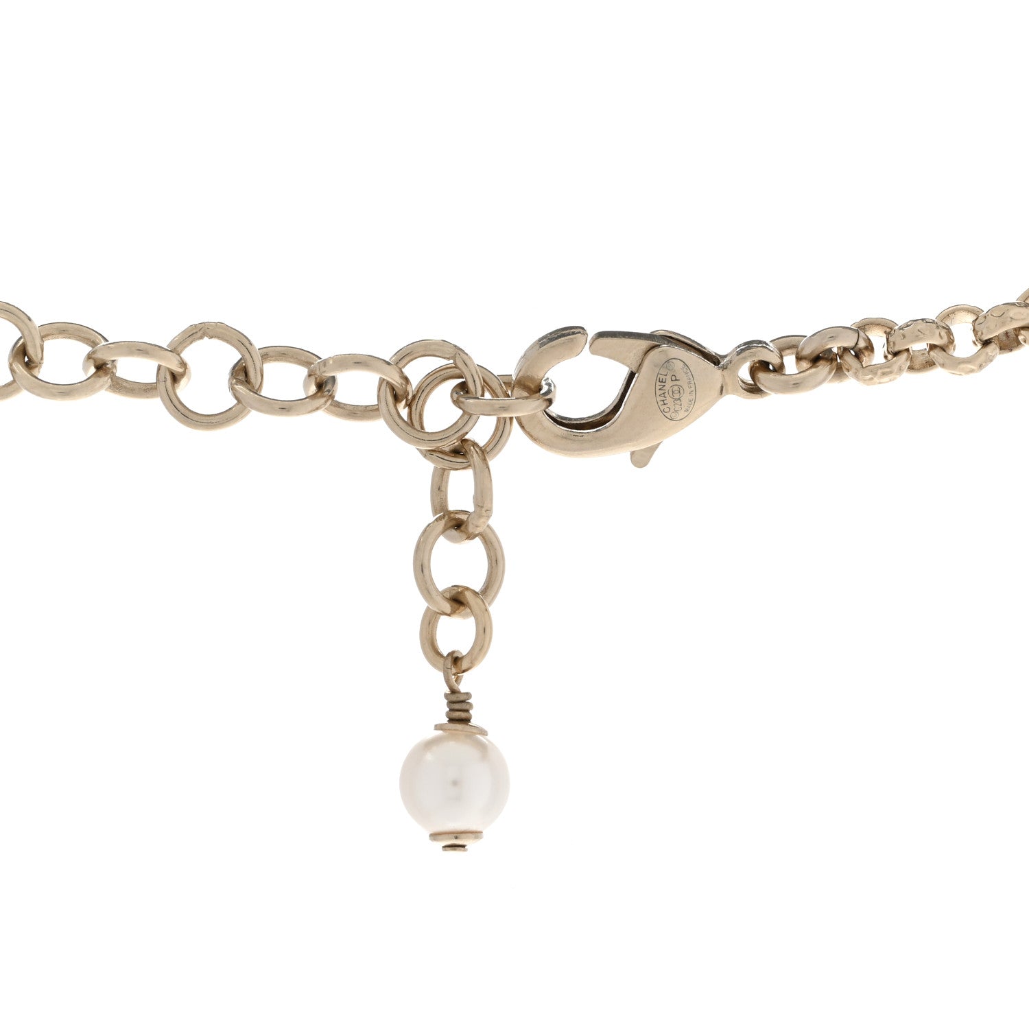 Chanel Pearl Crystal Resin CC Heart Short Necklace Pink Gold White 6 of 8