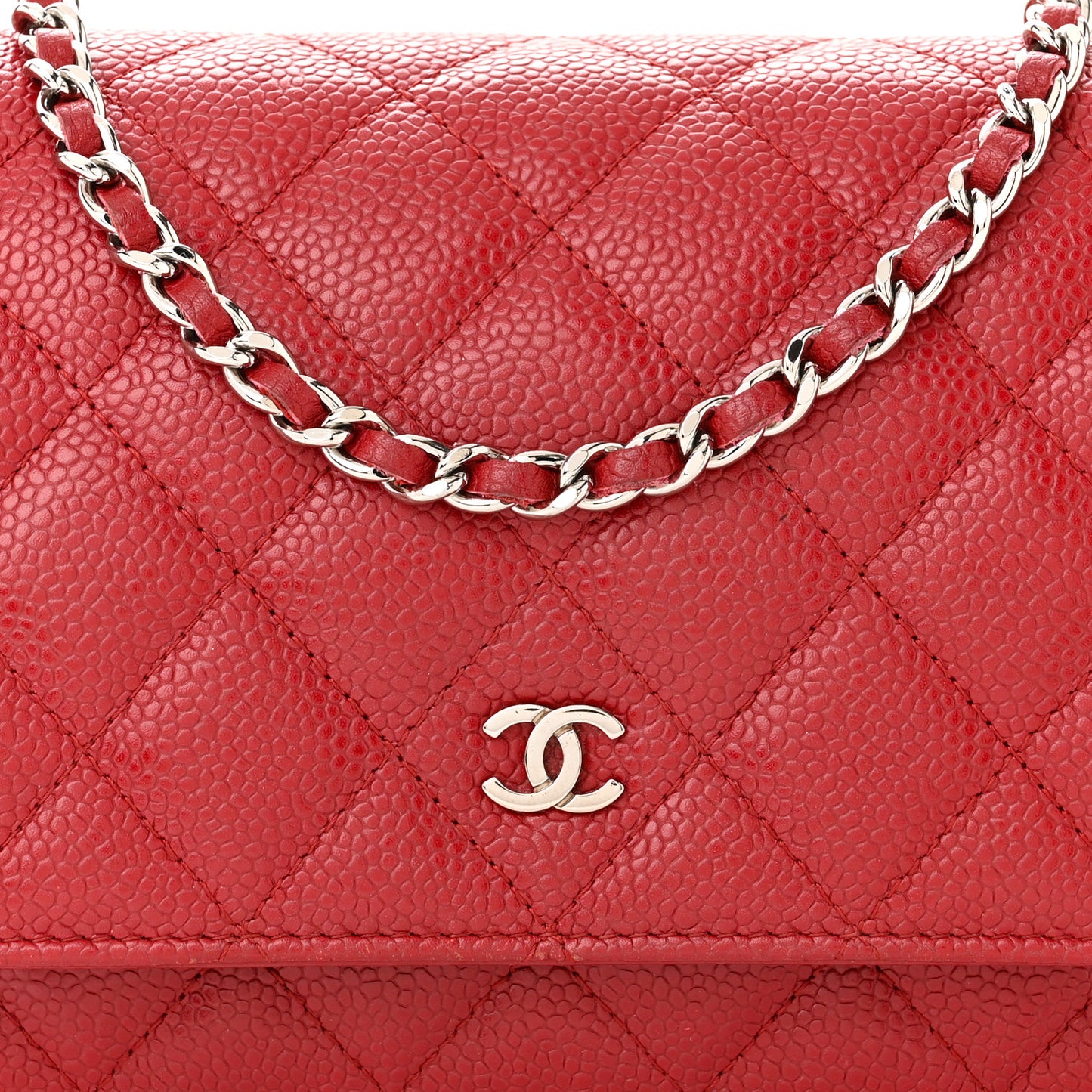 Caviar Quilted Wallet on Chain WOC Red