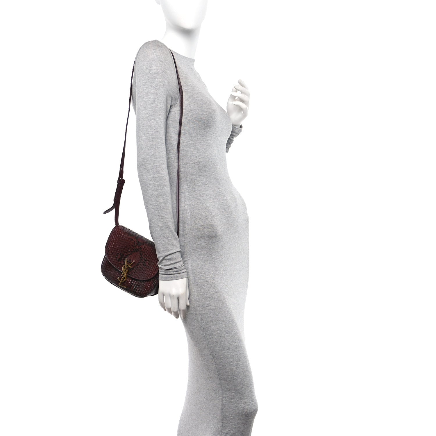 Saint Laurent Snakeskin Small Kaia Satchel Burgundy 2 of 10
