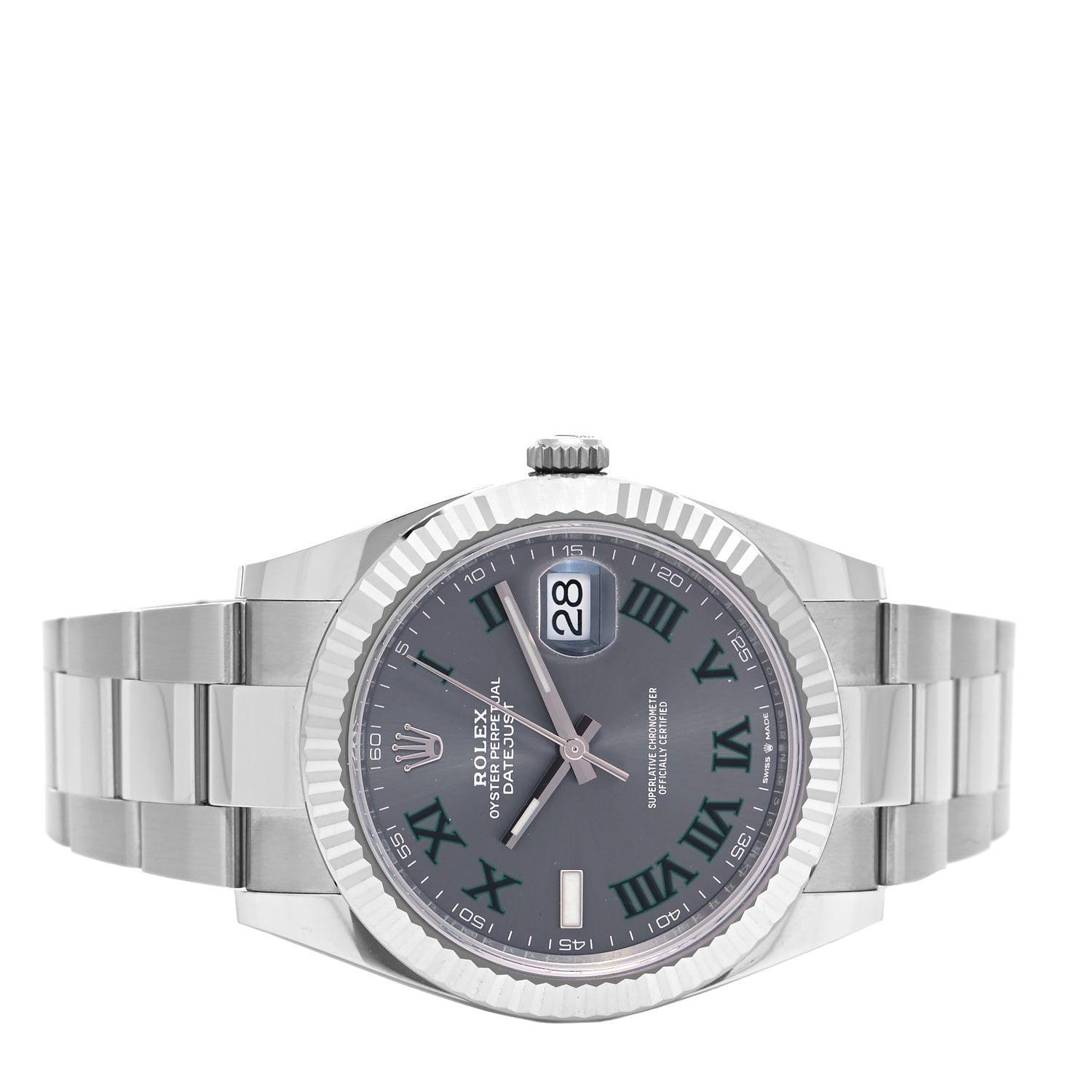 Rolex Stainless Steel 18K White Gold 41mm Oyster Perpetual Wimbledon Datejust Watch Slate 126334 2 of 5