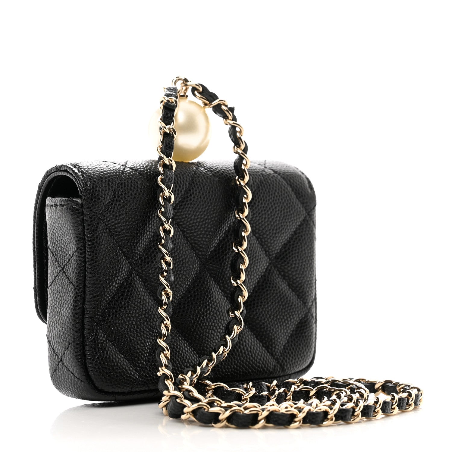 Chanel Caviar Quilted Mini Pearl On Top Coin Purse With Chain Black 2 of 8