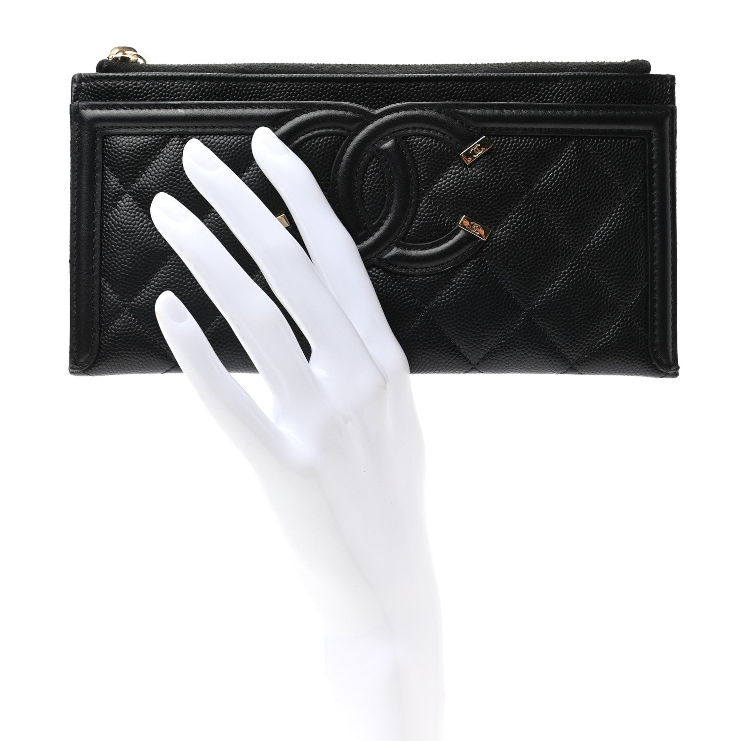 Chanel Caviar Quilted Filigree Zip Pouch Black 2 of 7
