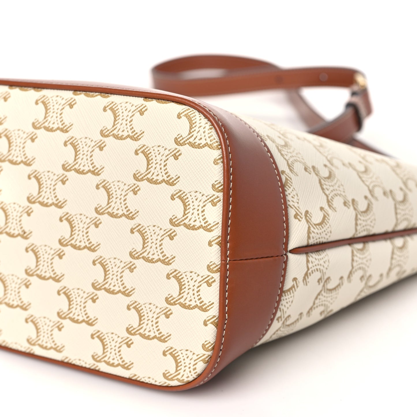 Triomphe Canvas Calfskin Small Bucket Bag White