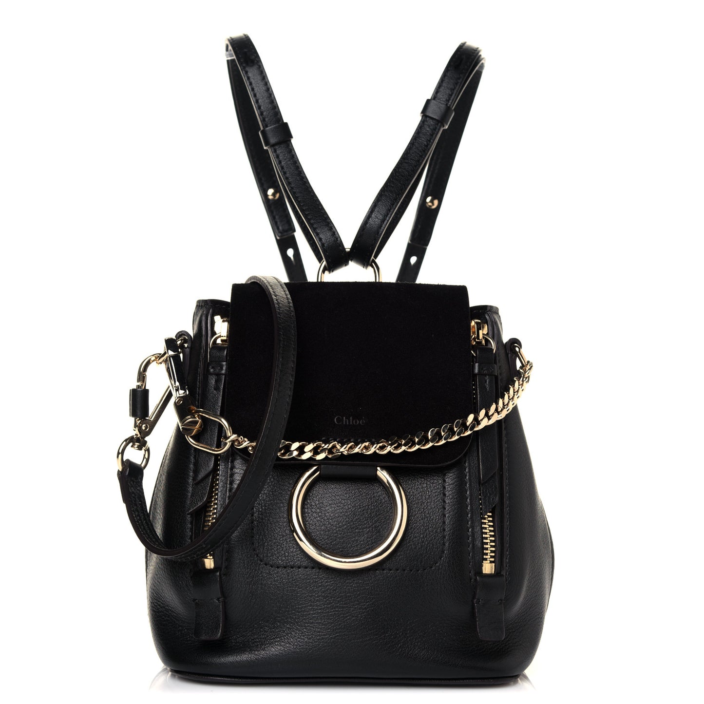 Suede Calfskin Mini Faye Backpack Black