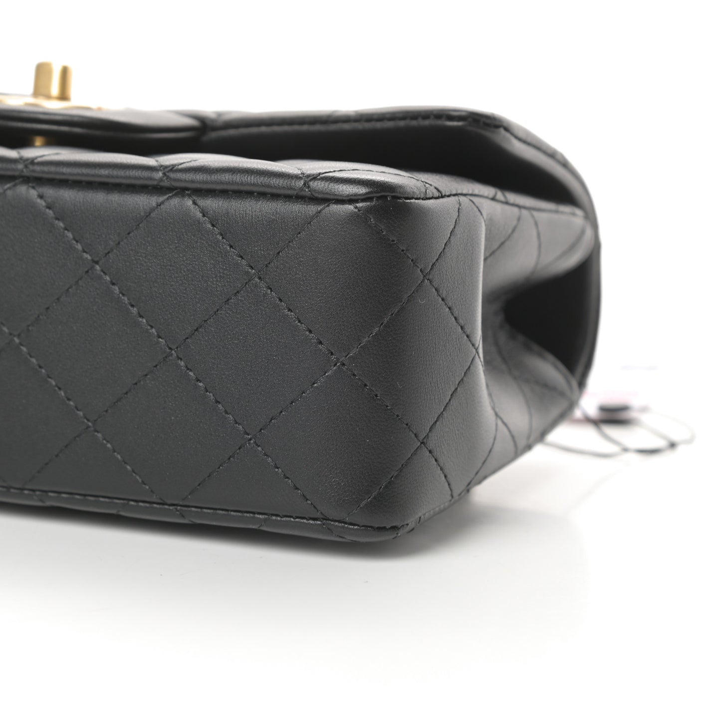 Lambskin Quilted Mini Top Handle Rectangular Flap Black