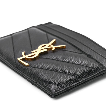 Saint Laurent Grain De Poudre Matelasse Chevron Monogram Credit Card Case Black 11 of 12