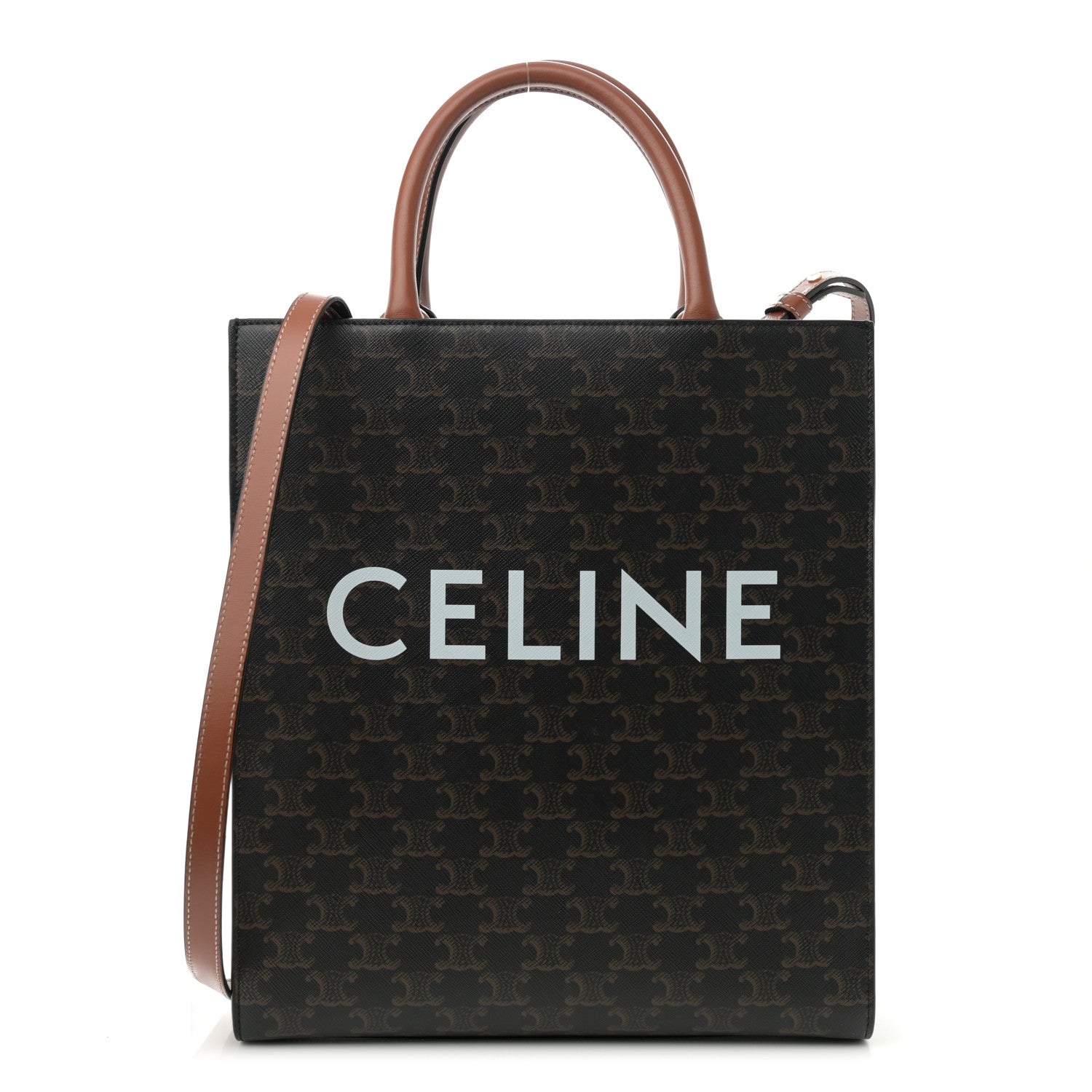 Celine Triomphe Canvas Calfskin Small Vertical Cabas Tan 1 of 9