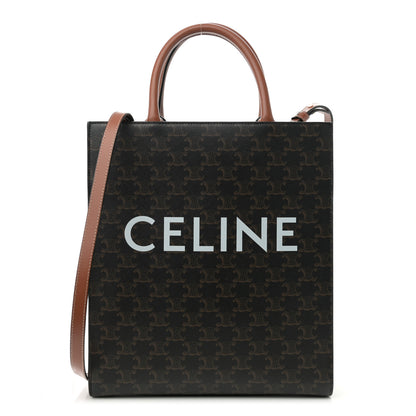 Celine Triomphe Canvas Calfskin Small Vertical Cabas Tan 1 of 9