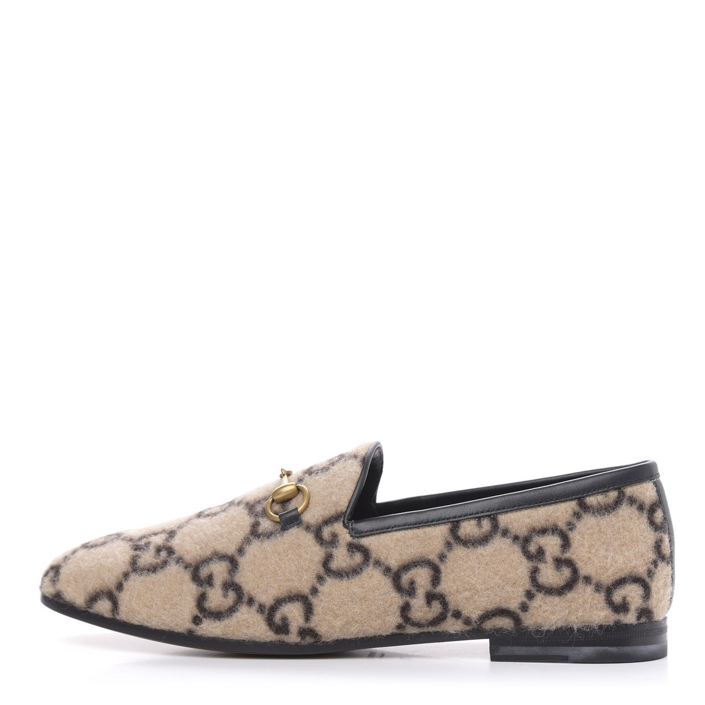 Covered Wool GG Monogram Womens Jordaan Loafers 38 Beige Ebony Black