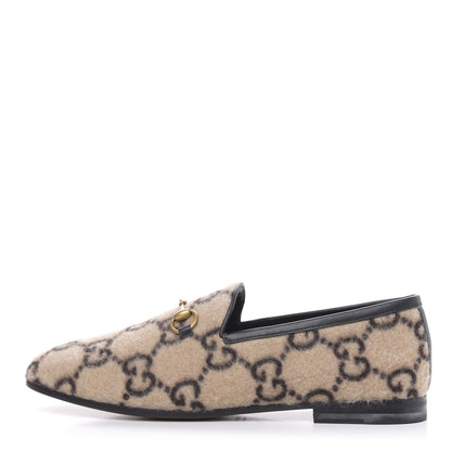 Gucci Covered Wool GG Monogram Womens Jordaan Loafers 38 Beige Ebony Black 1 of 9