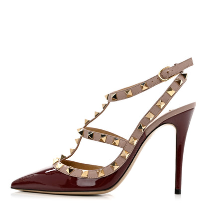 Valentino Garavani Patent Nappa Rockstud Ankle Strap 100mm Pumps 37 Rubin Poudre 1 of 8