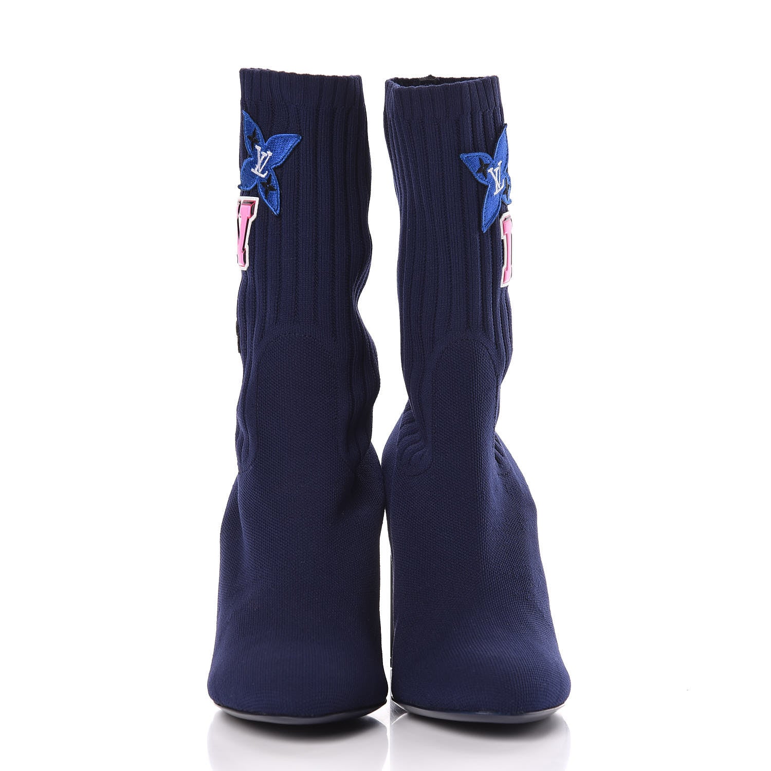 Louis Vuitton Stretch Fabric LV Black Heart Sock Ankle Boots 39 Marine 2 of 9