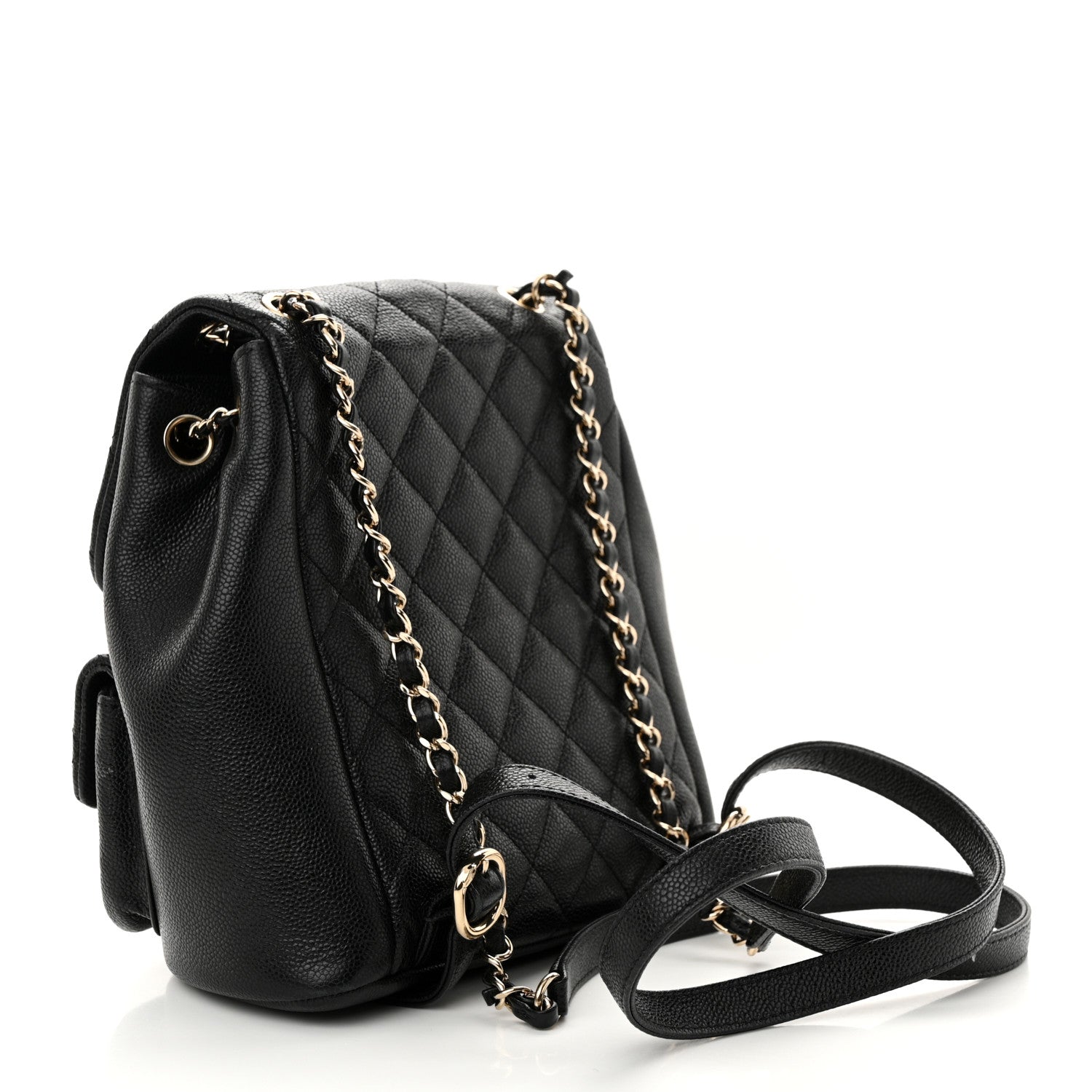 Chanel Shiny Caviar Quilted Medium Duma Pockets Drawstring Backpack Black 3 of 10