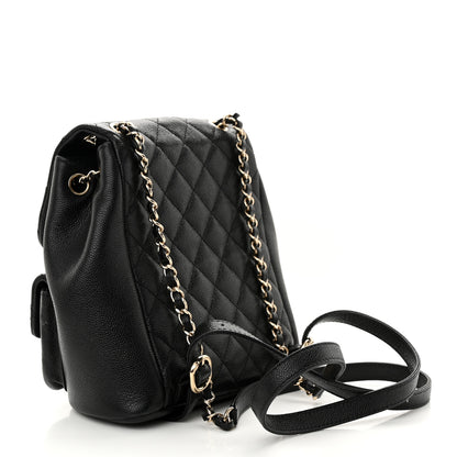 Chanel Shiny Caviar Quilted Medium Duma Pockets Drawstring Backpack Black 3 of 10