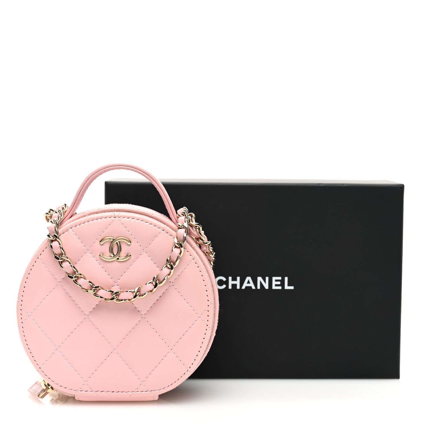 Chanel Lambskin Quilted Round Handle With Care Vanity With Chain Pink 12 of 12